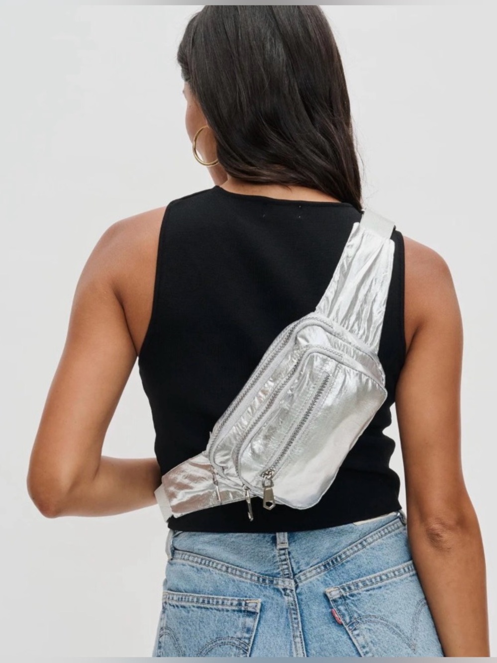 Silver Metallic Women’s Belt Bag - Stylish Crossbody Carry